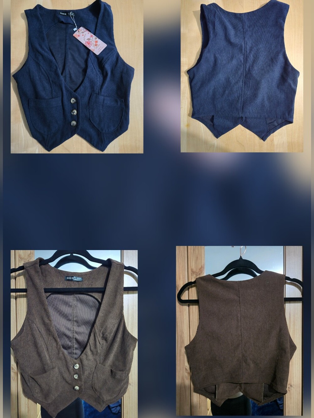 Set Of 2 Ribbed Velvet V-Neck Button Vest